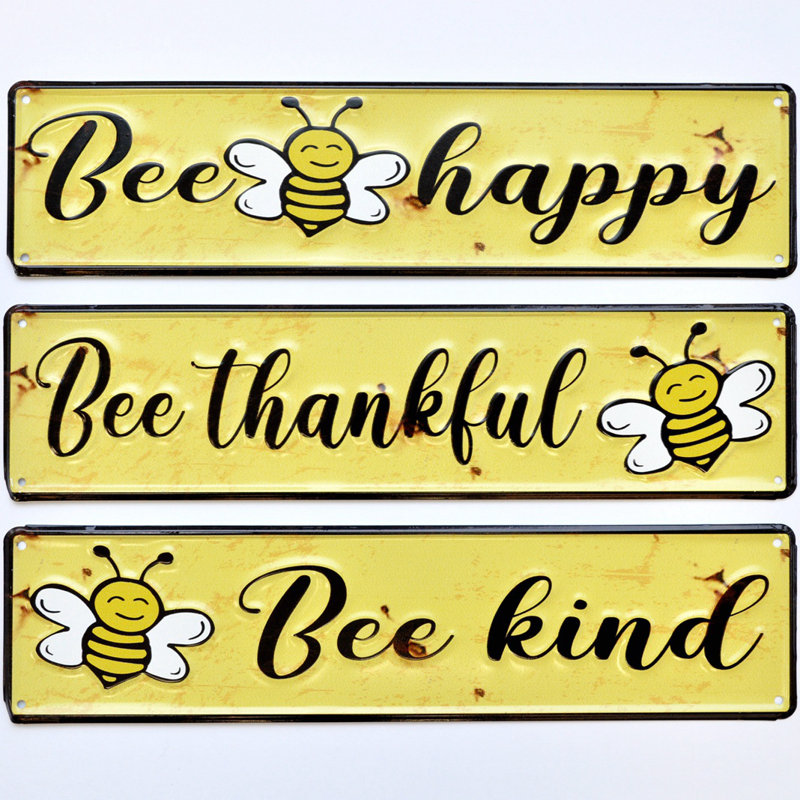 Trinx Bee Happy Bee Thankful Bee Kind - 3 Piece Unframed Textual Art